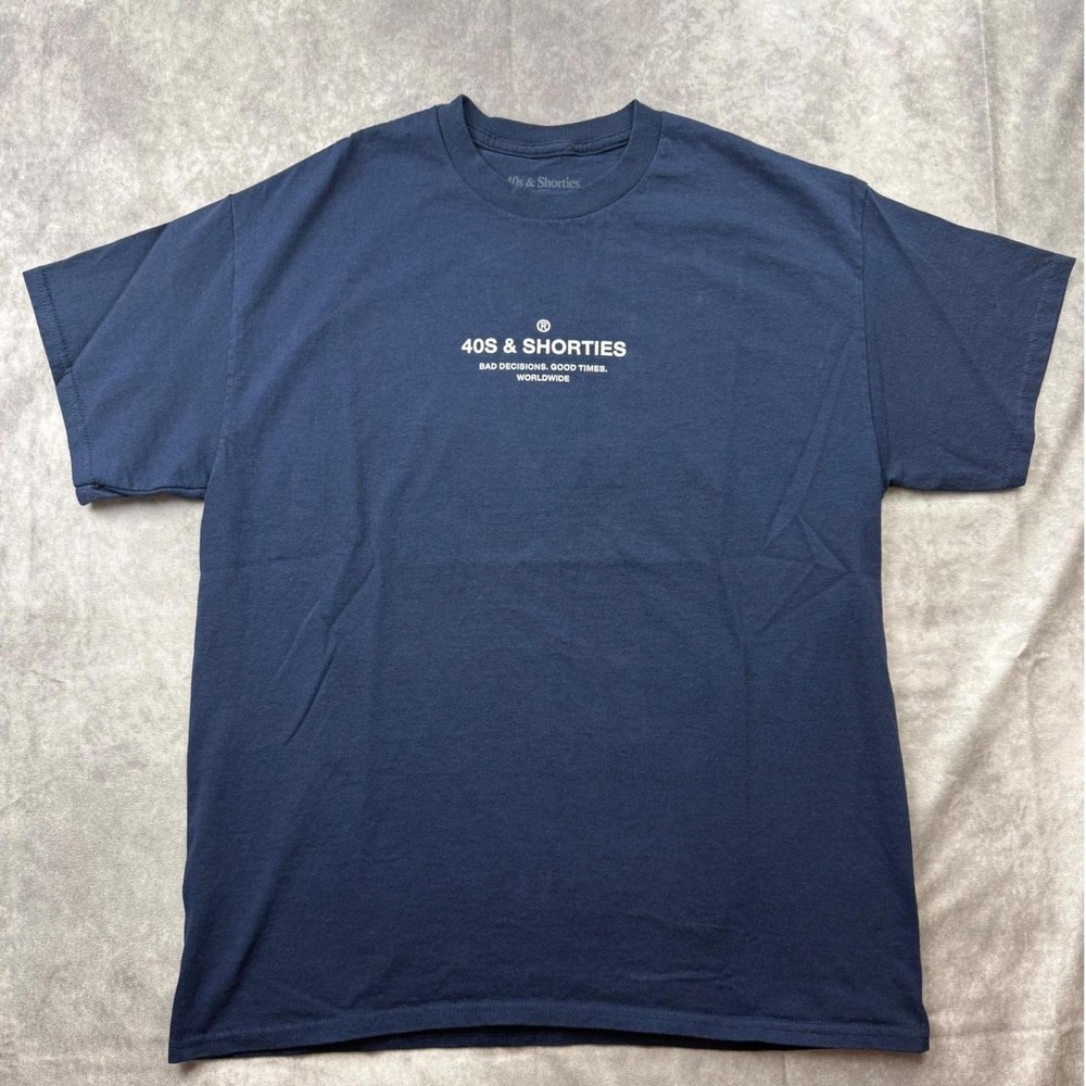 40s & Shorties Mens Graphic T-Shirt Navy Blue Bad Decisions Good Times Large